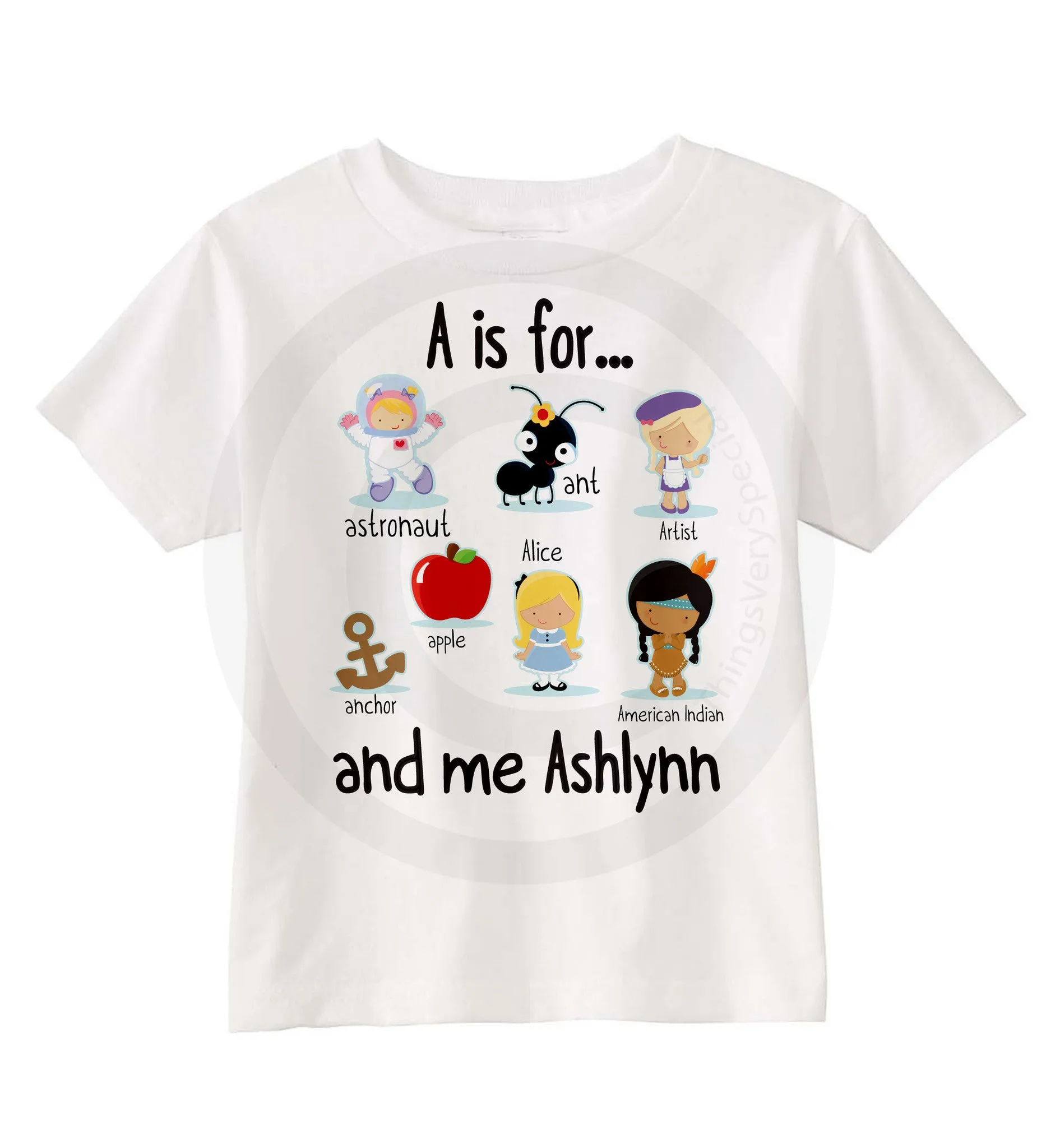 A is for Shirt Personalized with childs name things that start with A, alphabet learning shirt 08142014l