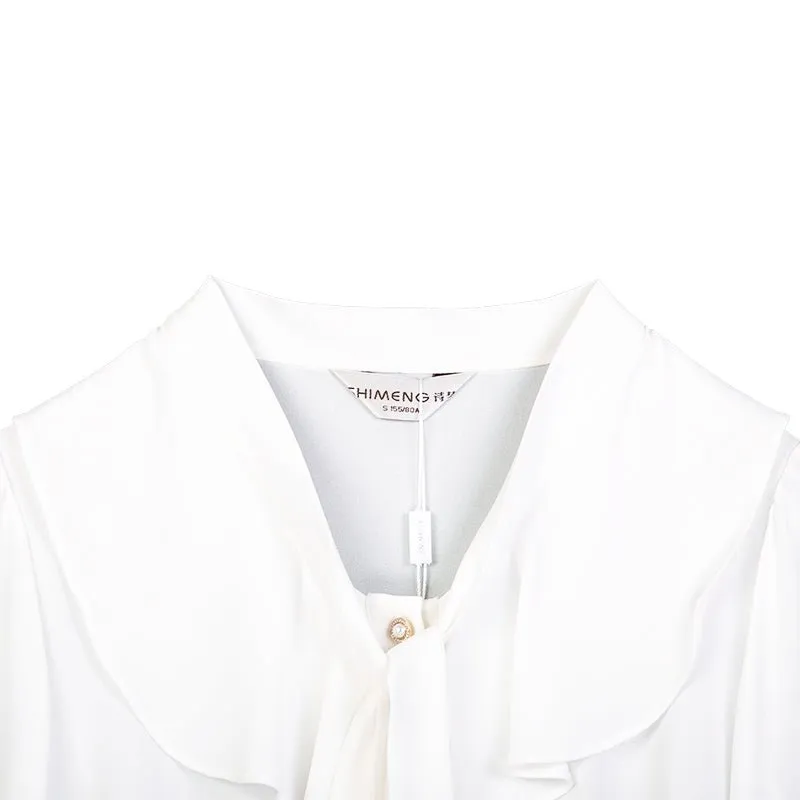 Acetate White Bow Tie Blouses