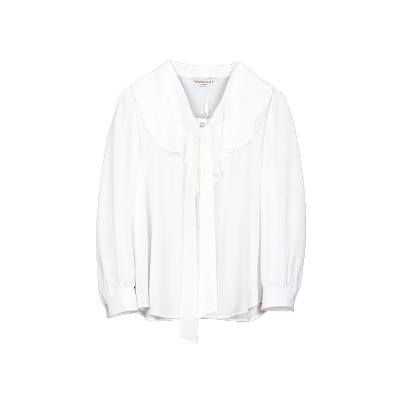 Acetate White Bow Tie Blouses