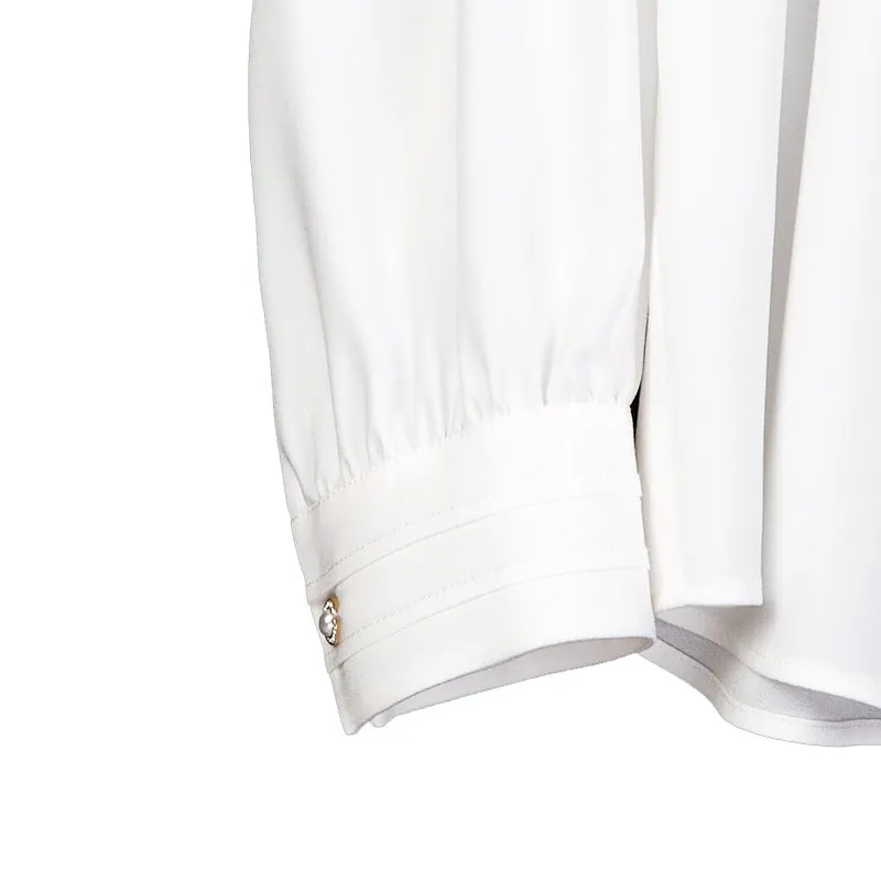 Acetate White Bow Tie Blouses