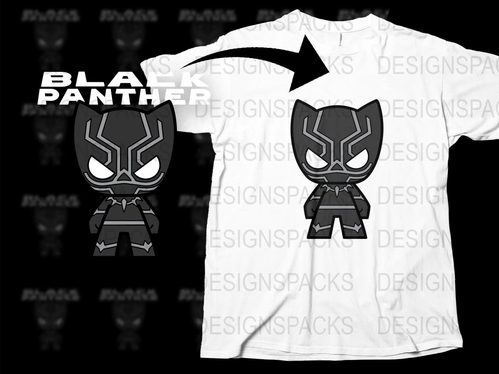 Adorable Black Panther Chibi Style Graphic Png Digital Download