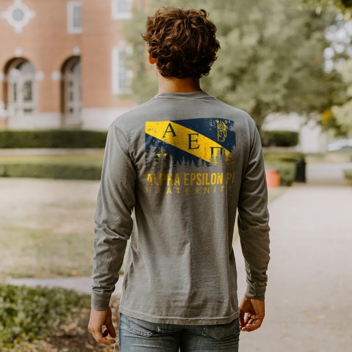 AEPi Gray Comfort Colors Flag Long Sleeve Pocket Tee