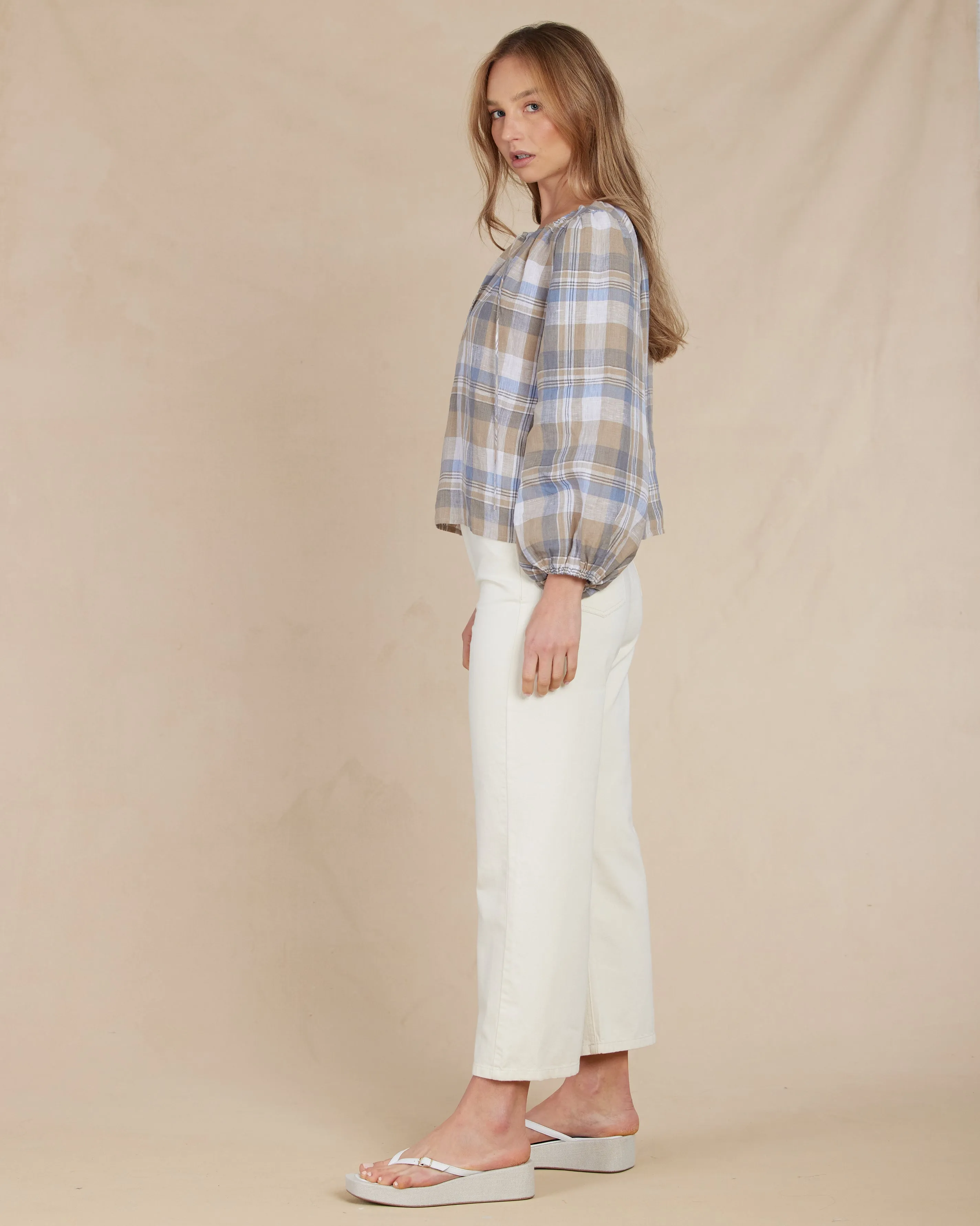 Allegra Linen Plaid Blouse