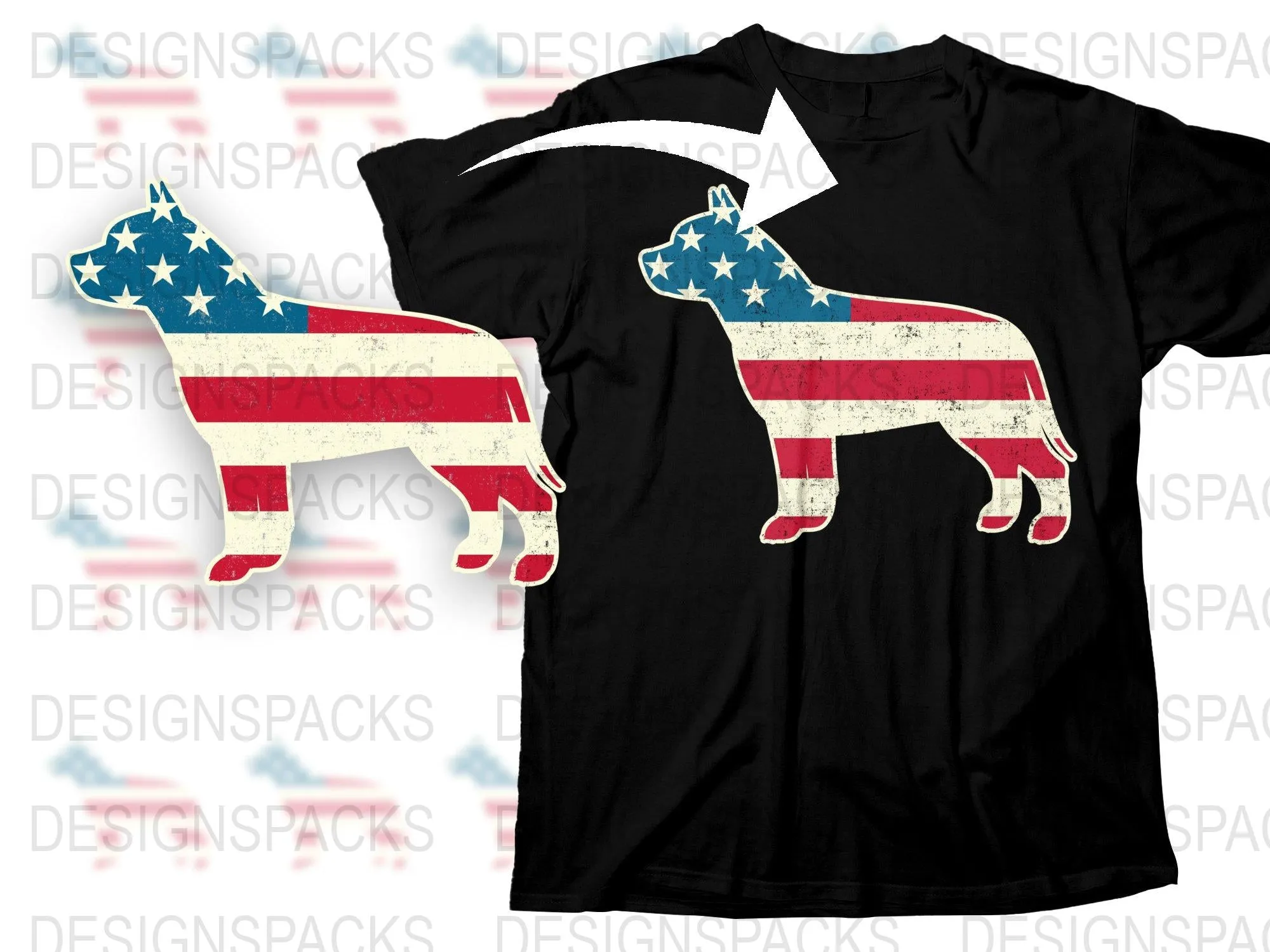 American Flag Pitbull Design Graphic Png Digital Download