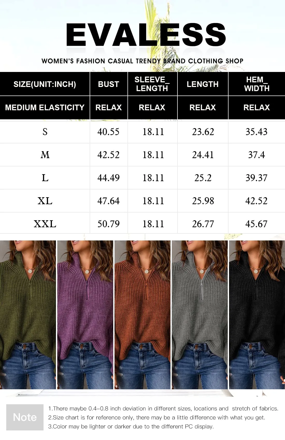 Apricot Sweaters for Women Waffle Kint Long Sleeve Zip Pullover Polo V Neck Sweater for Women - EVALESS