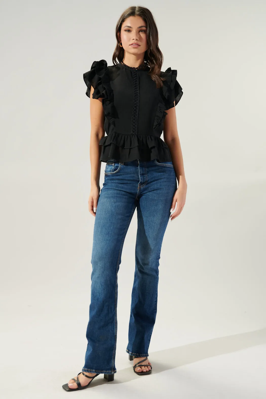 Aubrie Mock Neck Ruffle Peplum Blouse