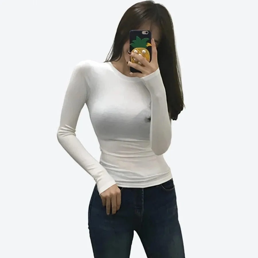 Basic Long-Sleeve Crewneck Casual Tops