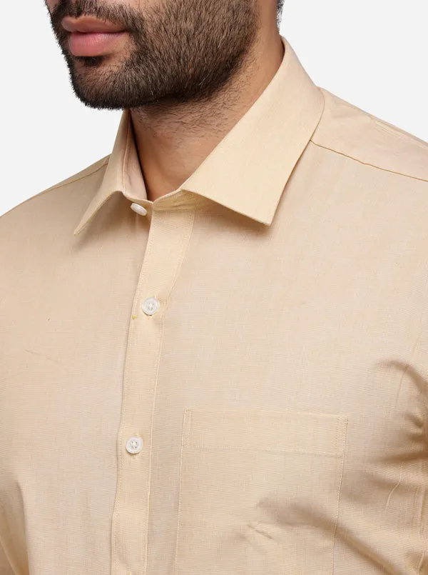 Beige Solid Regular Fit Formal Shirt | JadeBlue