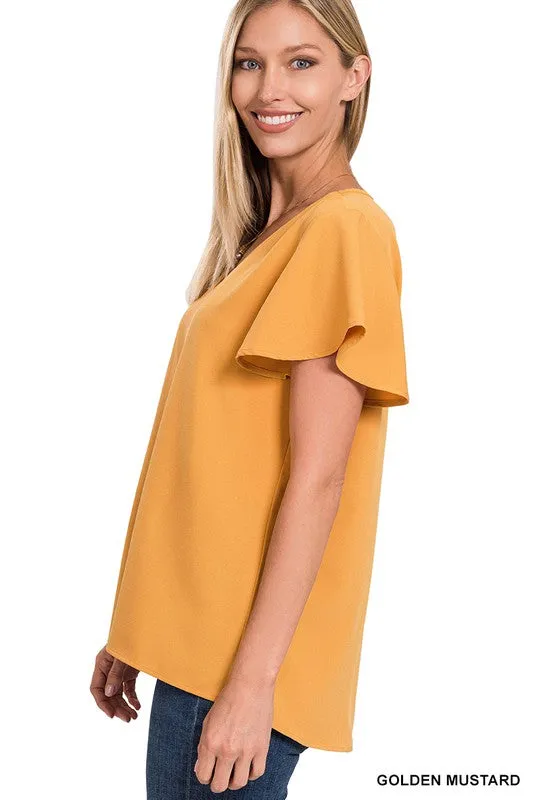 BF Woven Flutter Sleeve V-Neck Top