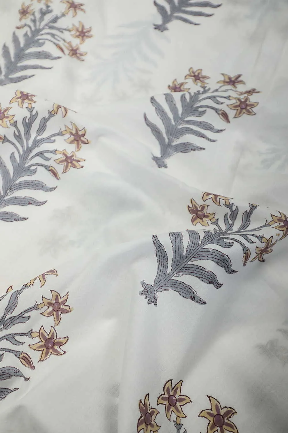 Big Floral on Cream Sanganeri Cotton Fabric