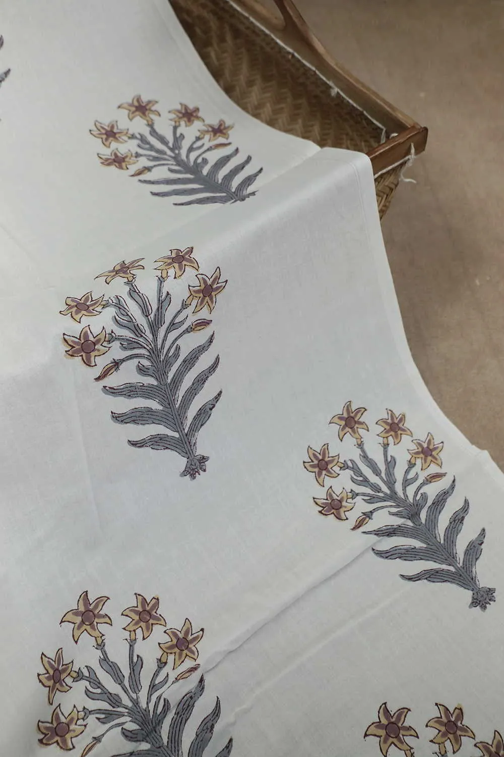 Big Floral on Cream Sanganeri Cotton Fabric