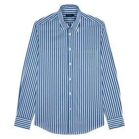 Blue & White Stripe Supima® Long Sleeve Cotton Shirt