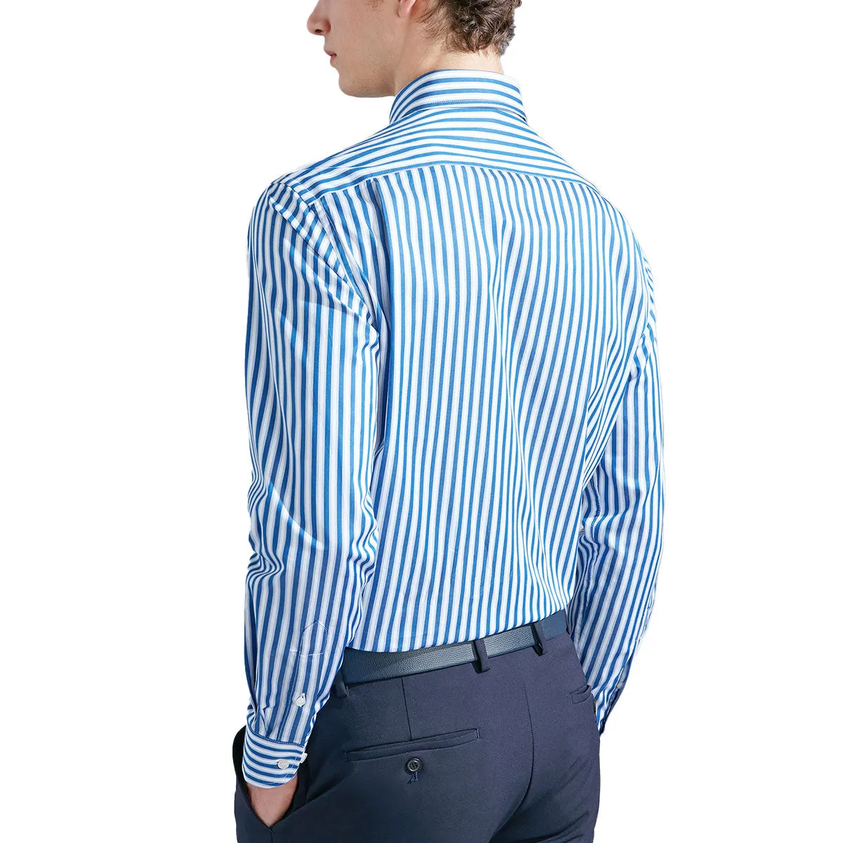 Blue & White Stripe Supima® Long Sleeve Cotton Shirt