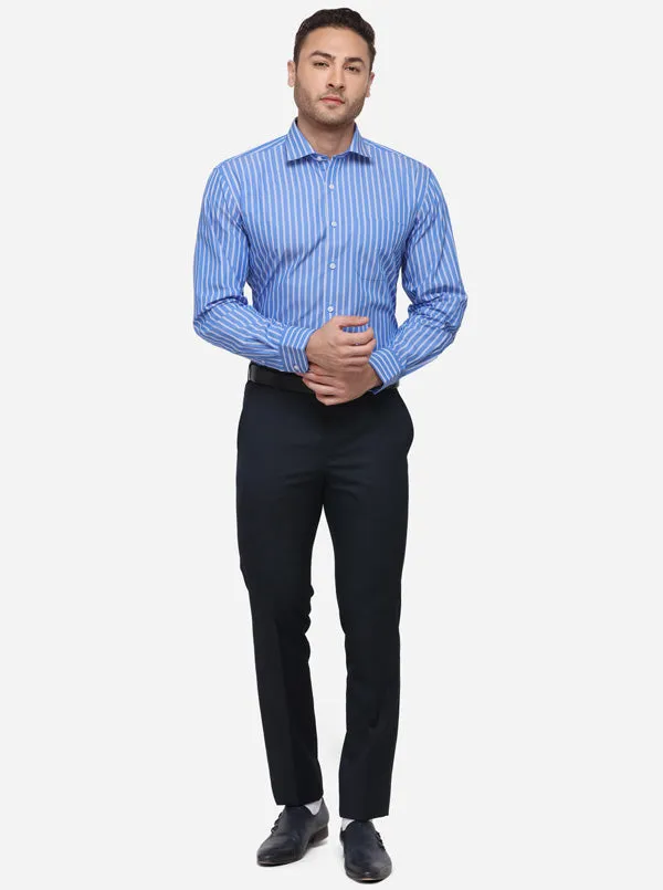 Blue & White Striped Regular Fit Formal Shirt | JadeBlue