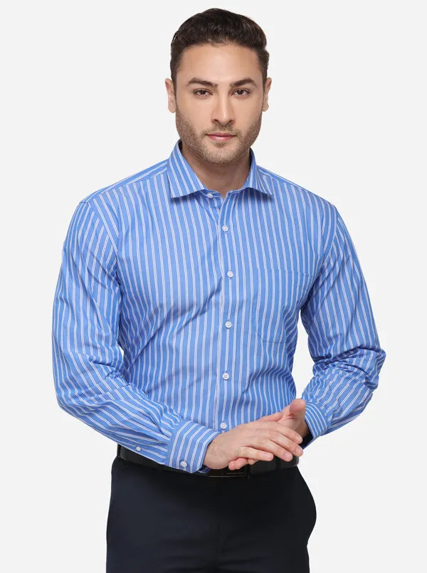 Blue & White Striped Regular Fit Formal Shirt | JadeBlue