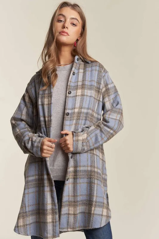 Blue Savoring The Moments Long Plaid Shacket