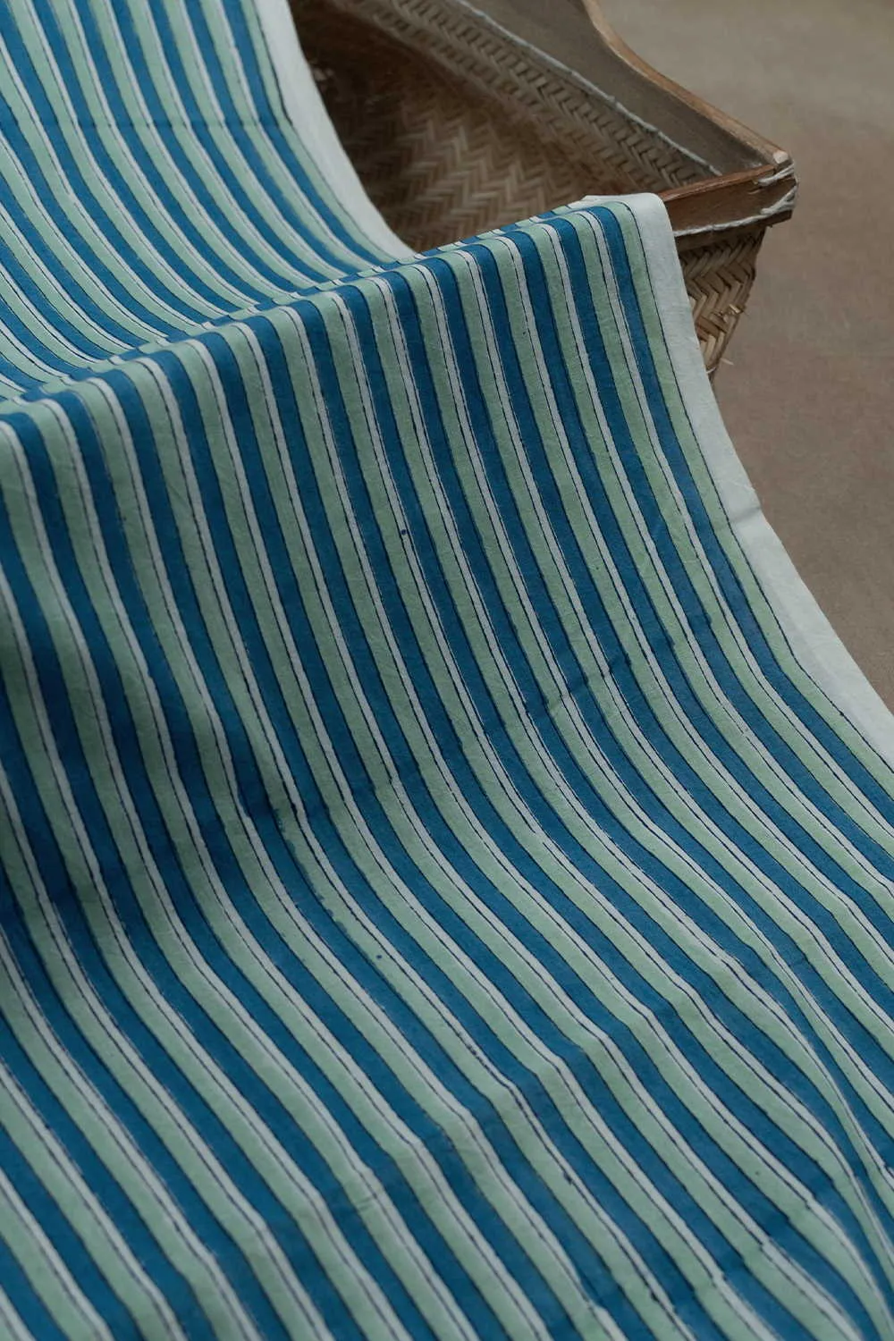 Blue with Stripe Sanganeri Cotton Fabric