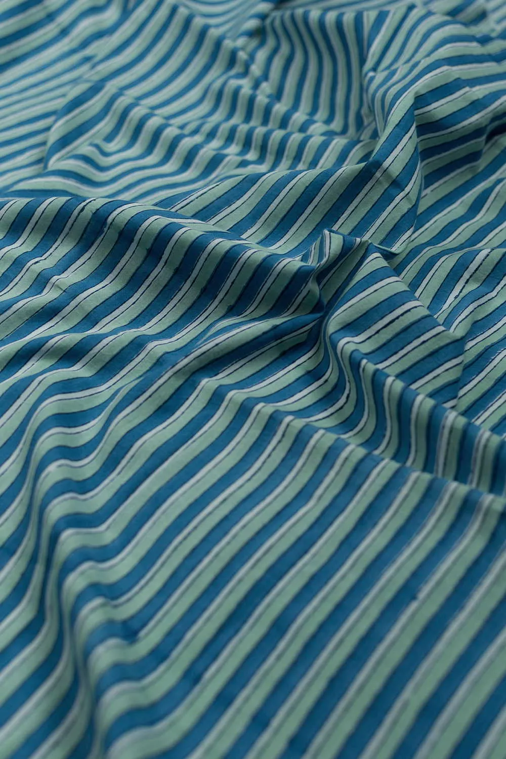 Blue with Stripe Sanganeri Cotton Fabric