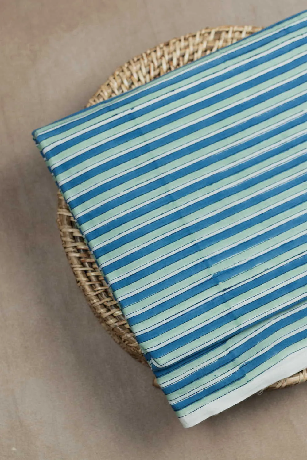 Blue with Stripe Sanganeri Cotton Fabric