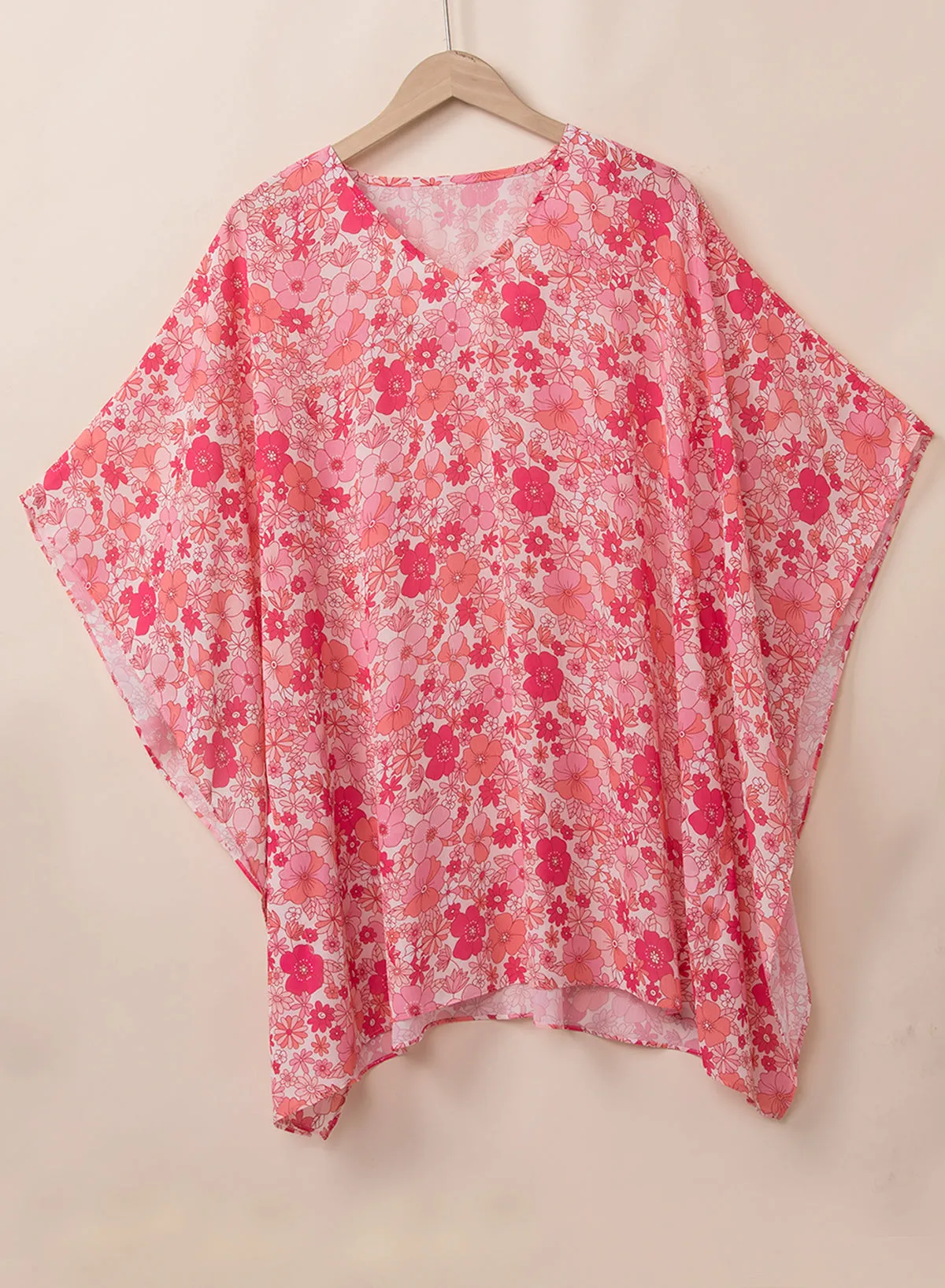 Boho Floral V Neck Kimono Style Blouse