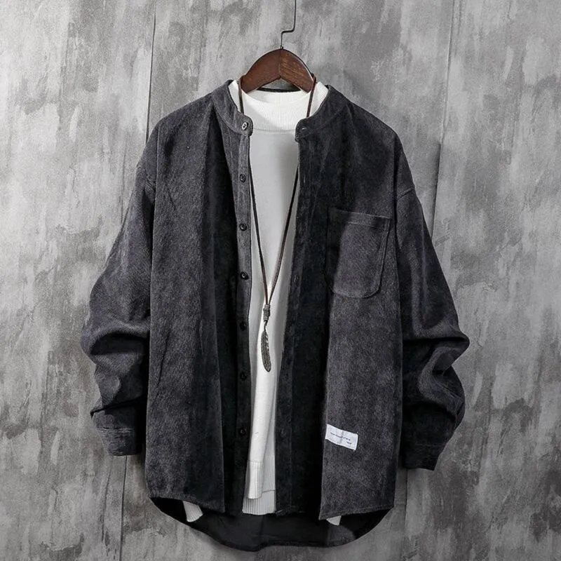 Bonsir spring Corduroy Long Sleeve Shirt Men's fashion loose casual trend autumn stand collar men's shirt coat