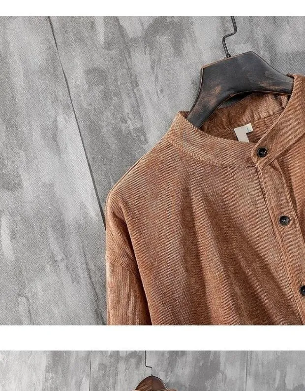 Bonsir spring Corduroy Long Sleeve Shirt Men's fashion loose casual trend autumn stand collar men's shirt coat