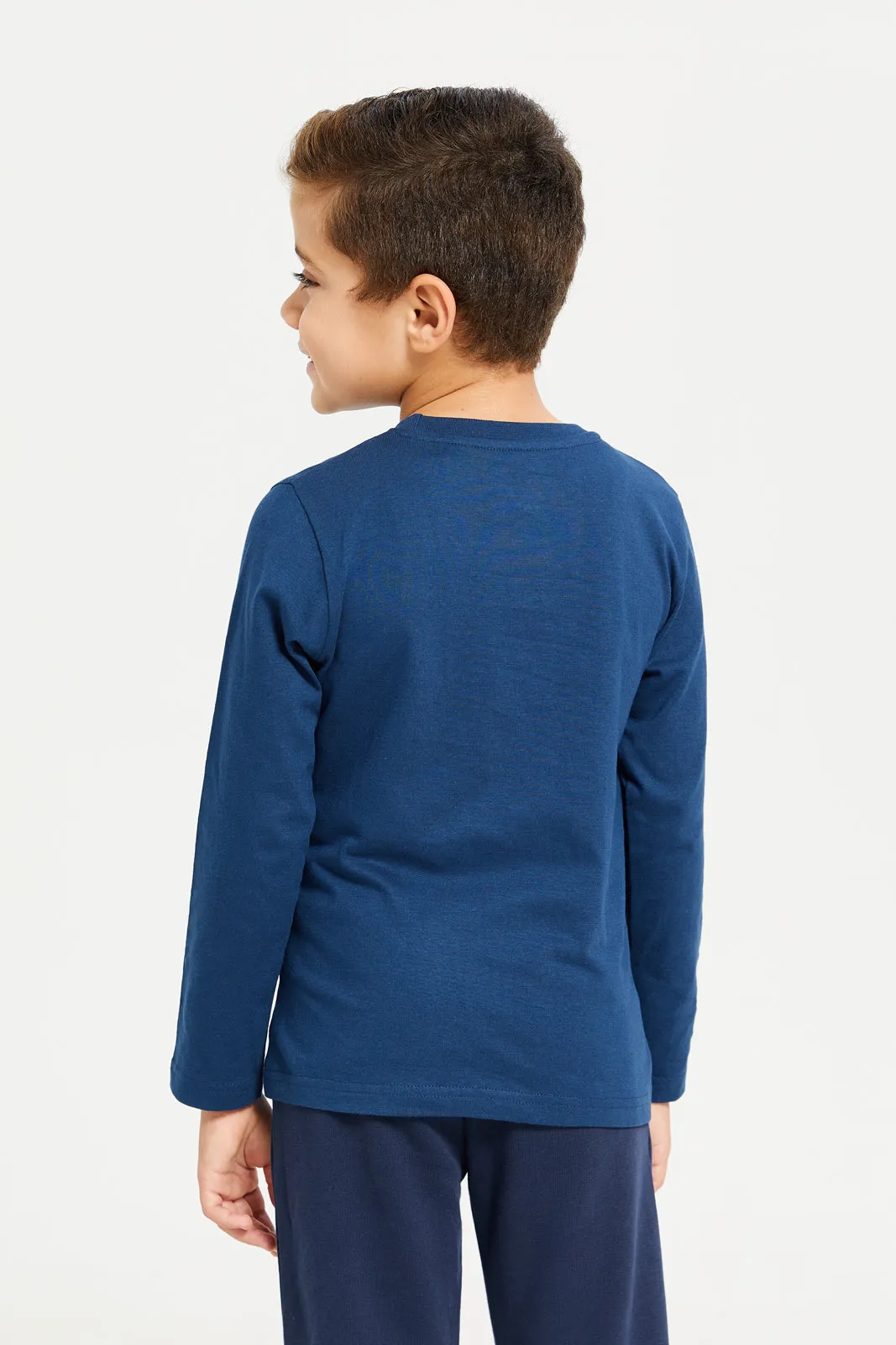 Boys Navy Space Printed Long Sleeve T-Shirt