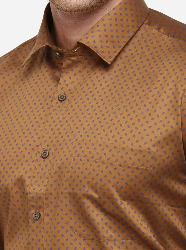 Brown Printed Regular Fit Formal Shirt | JadeBlue