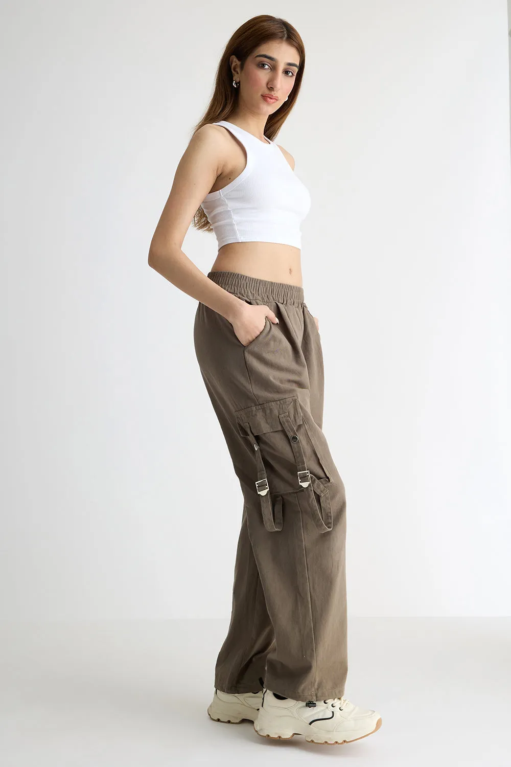 Brown Side-Strap Cargo Pants