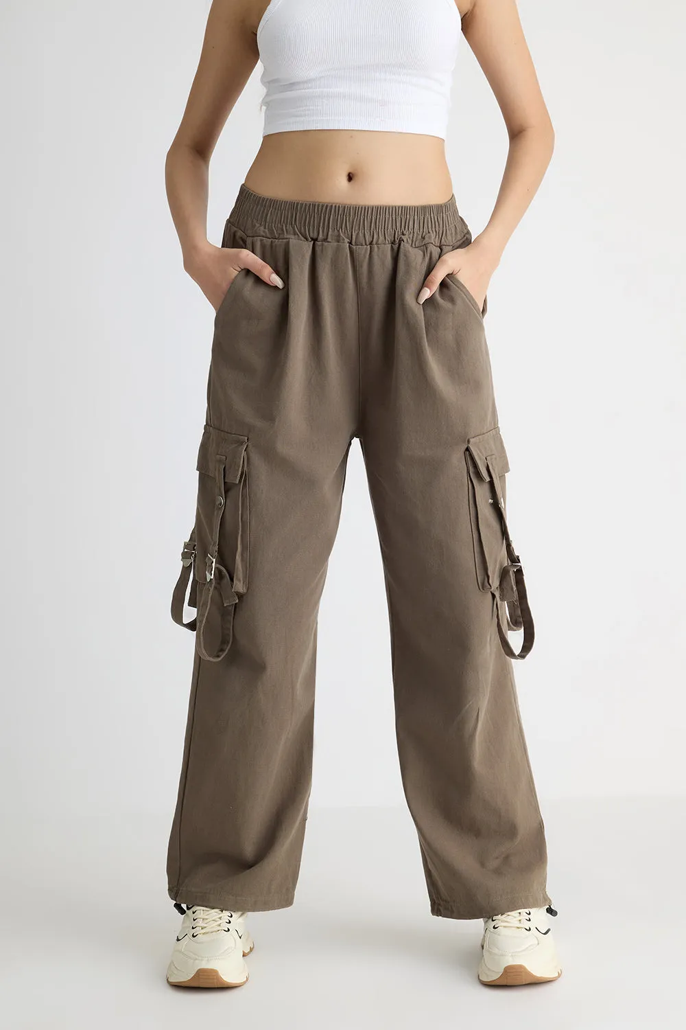 Brown Side-Strap Cargo Pants