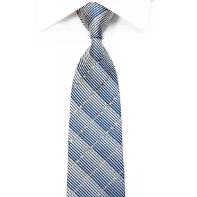 Caesars Rhinestone Necktie Silver Striped On Blue With Sparkles