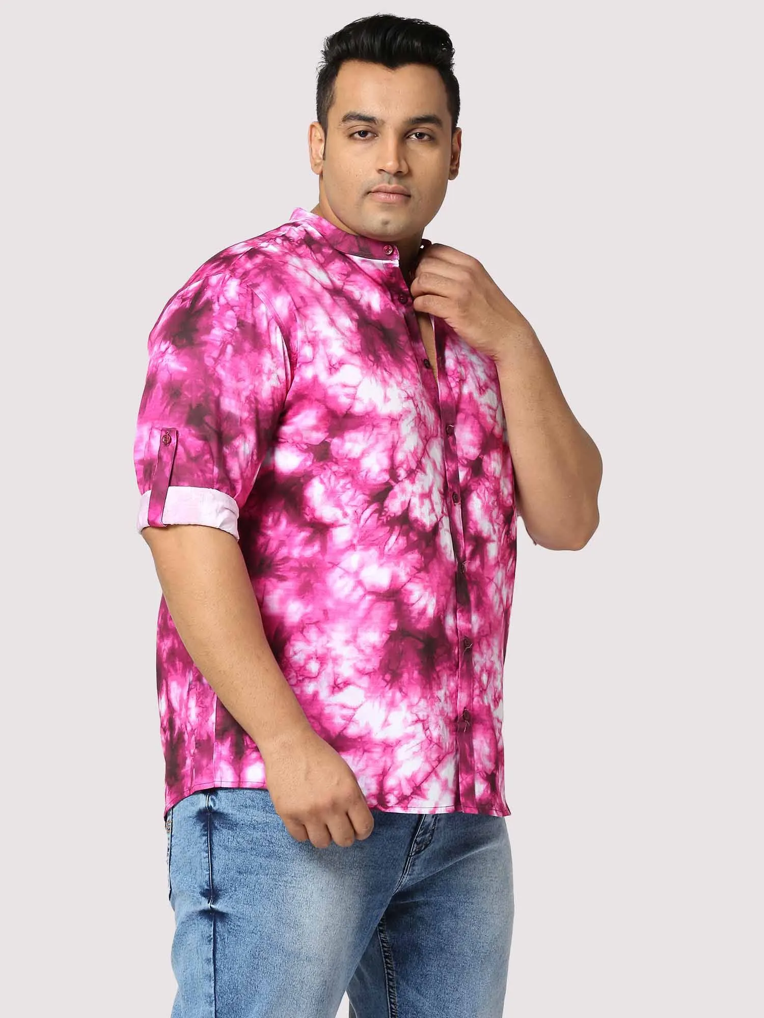 Candy Digital Printed Chinese Collar Men's Plus Size Full Shirt