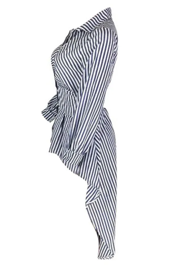 Casual Irregular Hems Striped Blouses