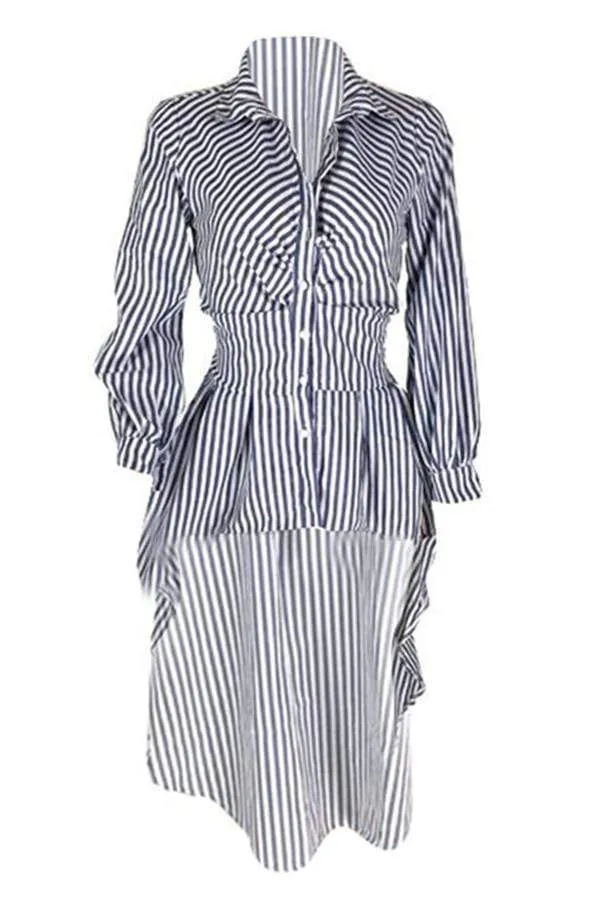 Casual Irregular Hems Striped Blouses