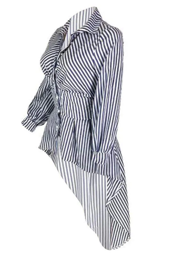 Casual Irregular Hems Striped Blouses