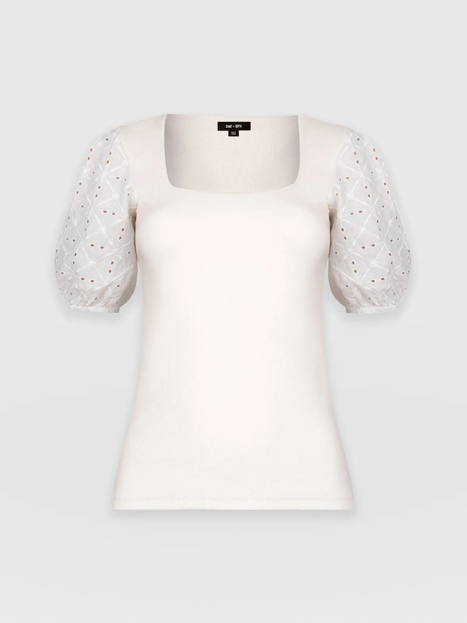 Cavendish Square Neck Tee - Cream Broderie