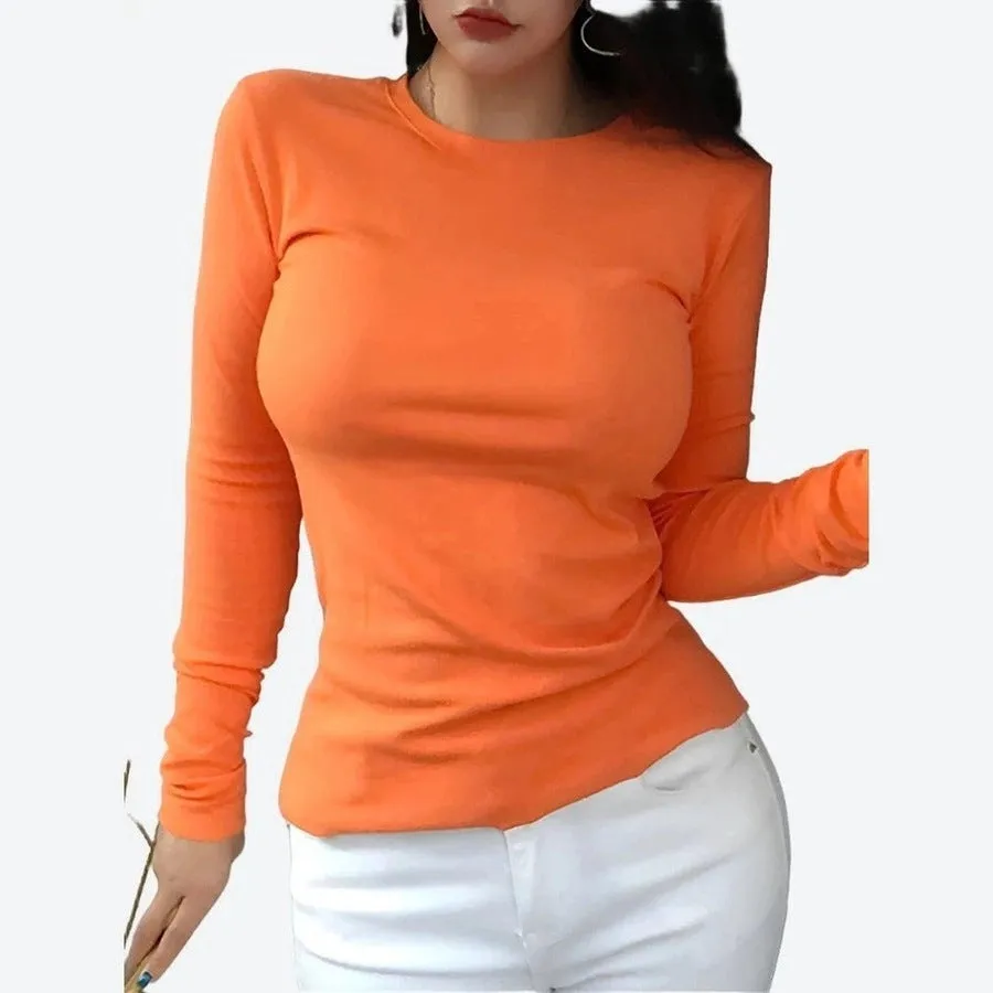 Classic Long-Sleeve Fitted Crewneck Tops