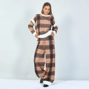 Classic plaid knit sweater and trousers set wholesale