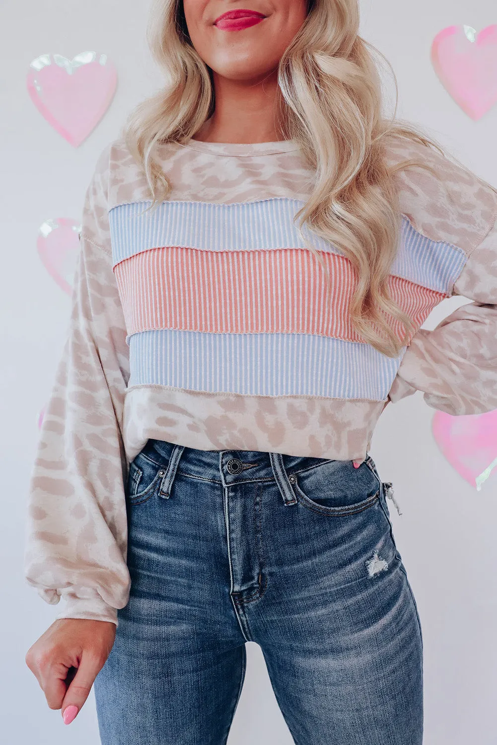 Contrast Stripes Puff Sleeve Knit Top