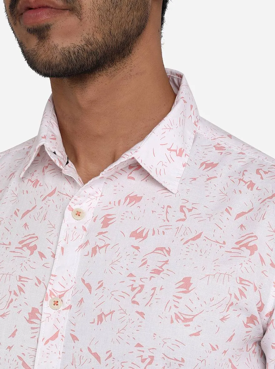 Coral Pink Printed Slim Fit Casual Shirt | Greenfibre