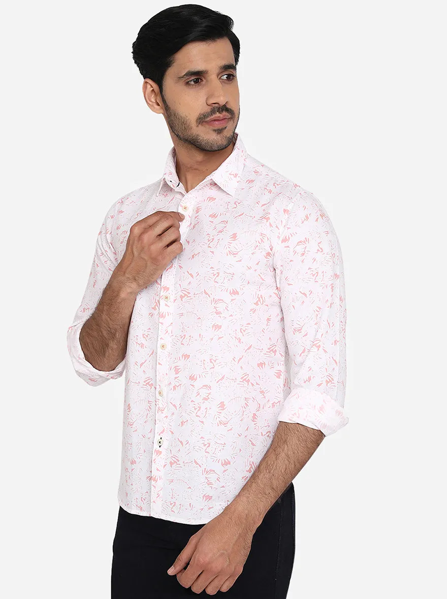 Coral Pink Printed Slim Fit Casual Shirt | Greenfibre