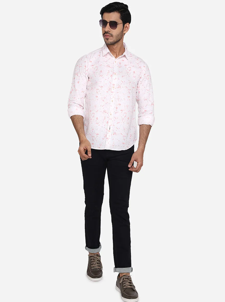 Coral Pink Printed Slim Fit Casual Shirt | Greenfibre