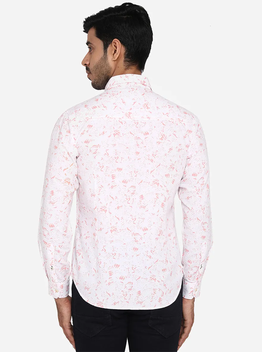 Coral Pink Printed Slim Fit Casual Shirt | Greenfibre