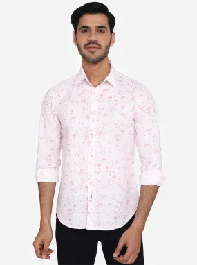 Coral Pink Printed Slim Fit Casual Shirt | Greenfibre