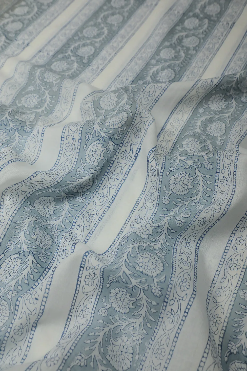 Cream Floral Pattern Mul Cotton Sanganeri Fabric