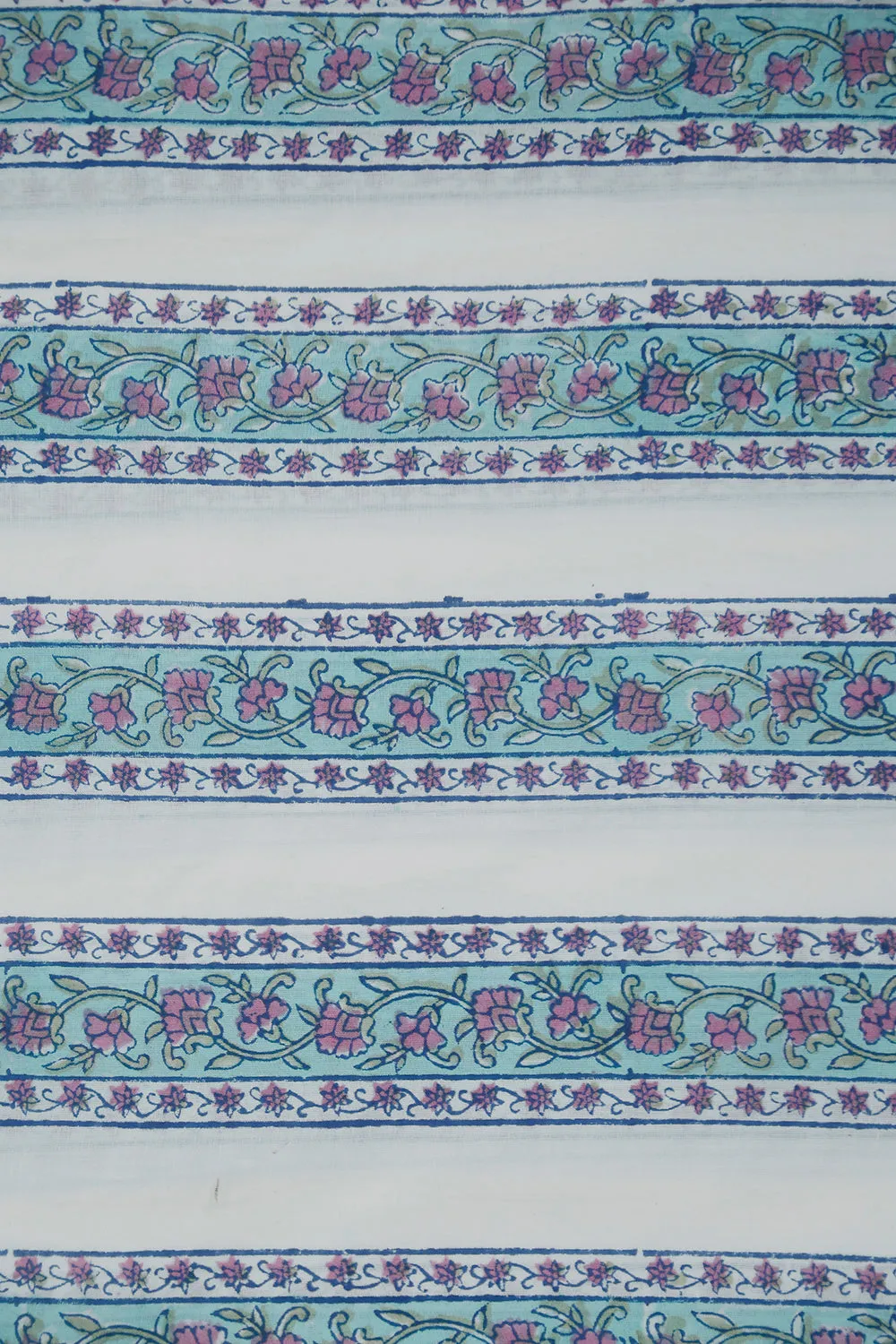 Cream with Floral & Stripes Sanganeri Cotton Fabric - 1.5m