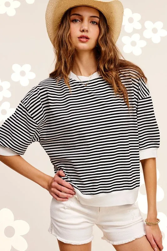 Crew Neck Stripe Short Sleeve Top