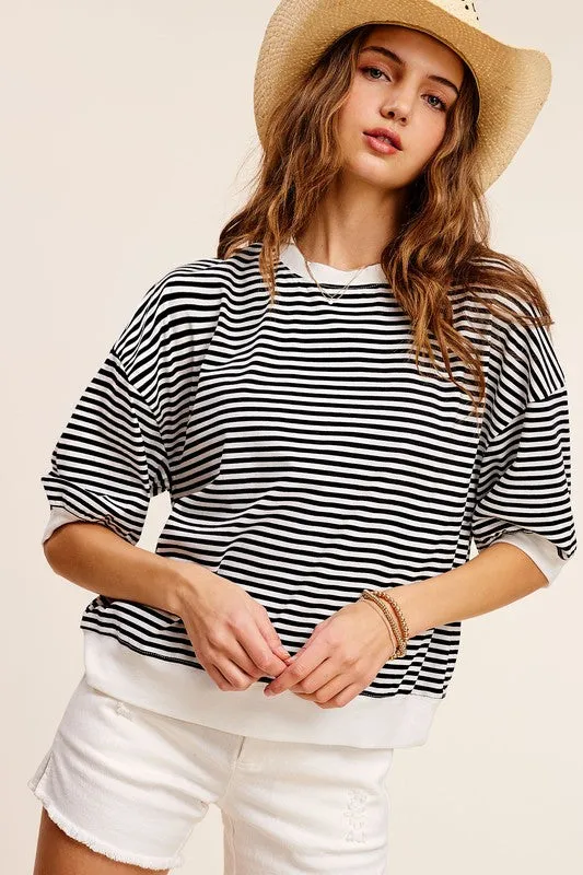 Crew Neck Stripe Short Sleeve Top*Online Only*