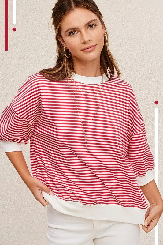 Crew Neck Stripe Short Sleeve Top*Online Only*