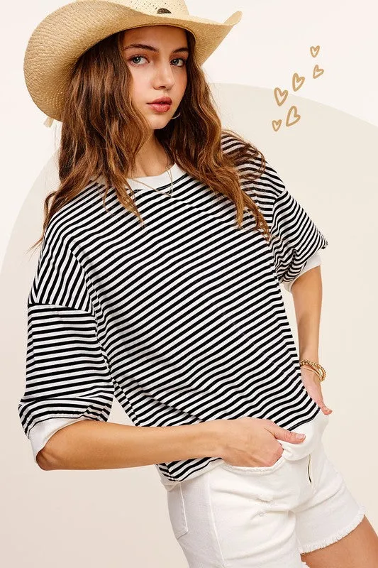 Crew Neck Stripe Short Sleeve Top*Online Only*